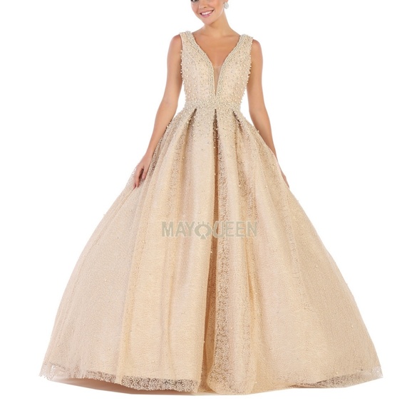 NWT BLUE CHAMPAGNE MAUVE OR WHITE EVENING BALL GOWN WITH BEADS - Picture 6 of 8